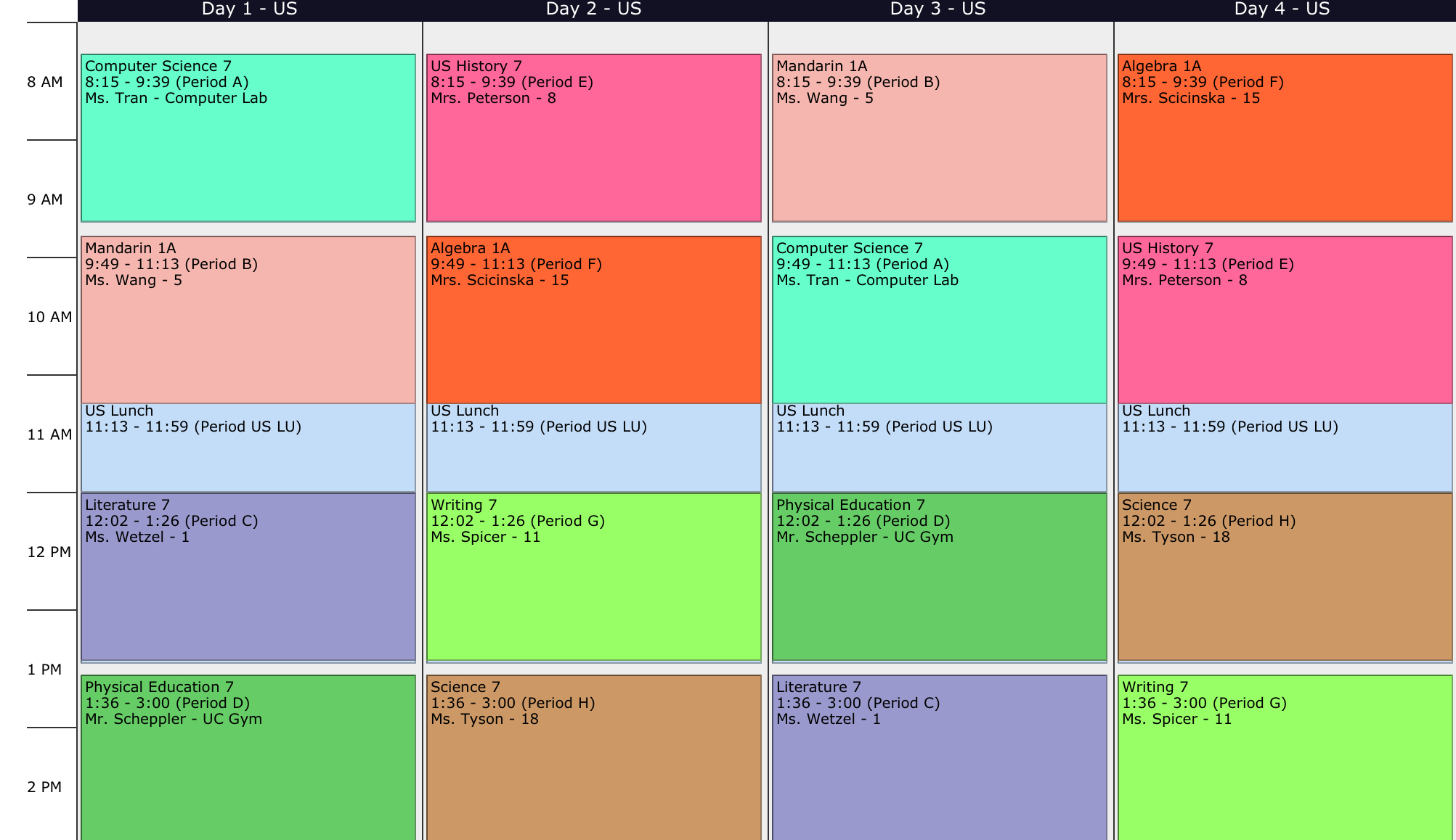 image of my school schedule