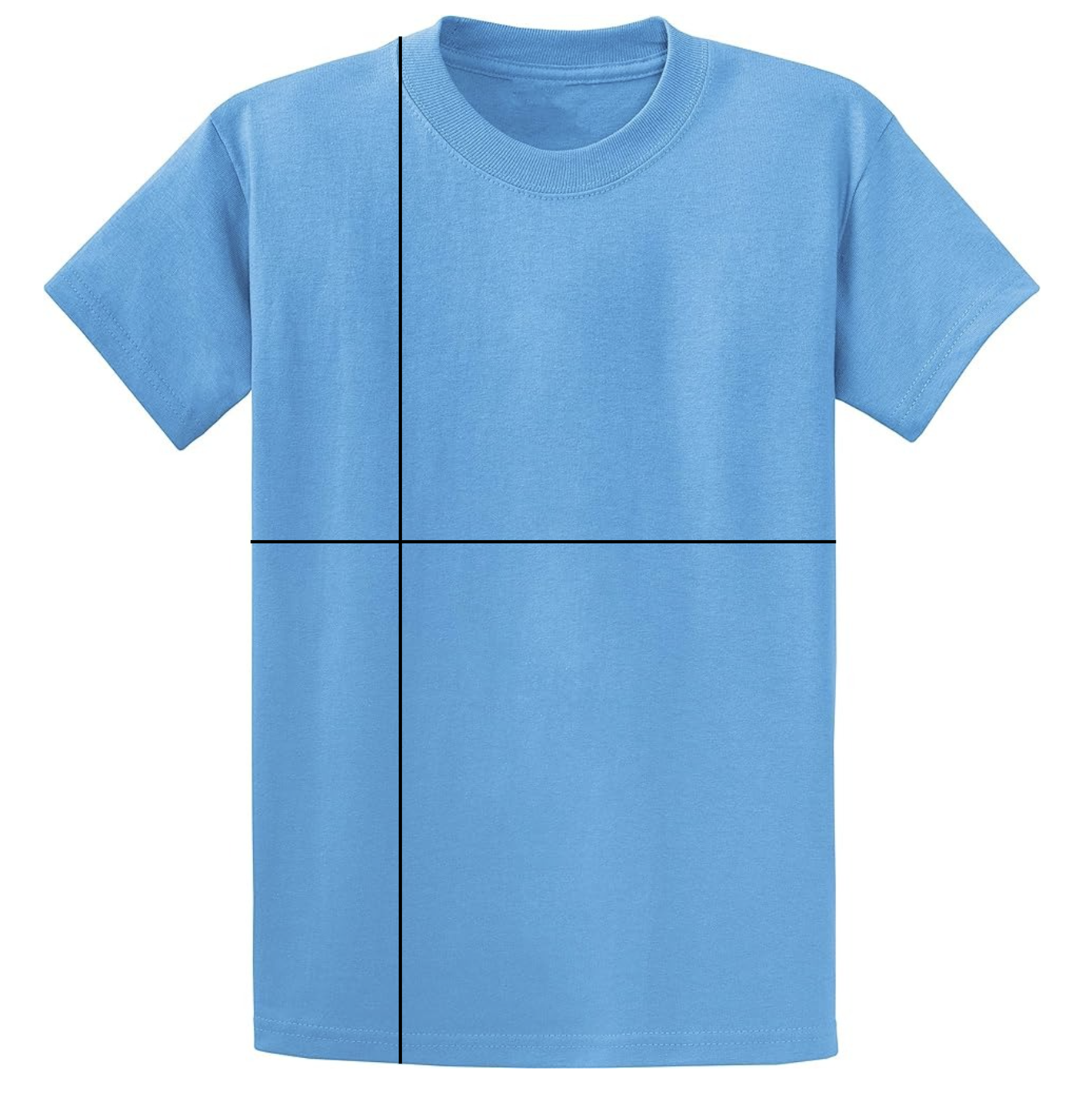 blue shirt with two lines going through